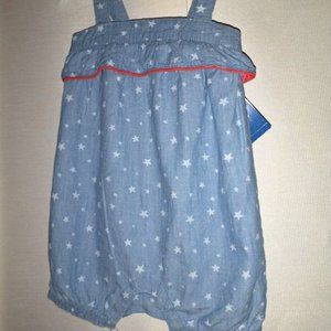 new 24 month toddler girl ruffle romper, light wash with stars K-074